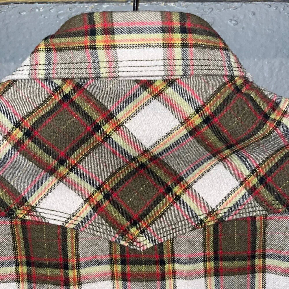TRUE RELIGION Western Snap Front Horseshoe Pocket Plaid Flannel Shirt Men's S
